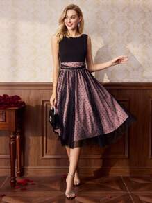Vintamour Vestido ajustado de mujer con estilo retro-elegante con estampado de lunares, con dobladillo acampanado y tirantes de espagueti color caqui, adecuado para ocasiones como el Día de la Madre, verano, ceremonias de graduación, bodas, cumpleaños, días festivos y Día del Maestro. - Rosa vieja - Ver 5
