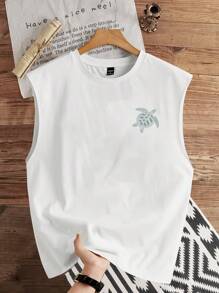 Manfinity Joysei 标准尺寸男士“海洋呼唤”海龟图案背心，适合夏季 - 白色 - 查看 2