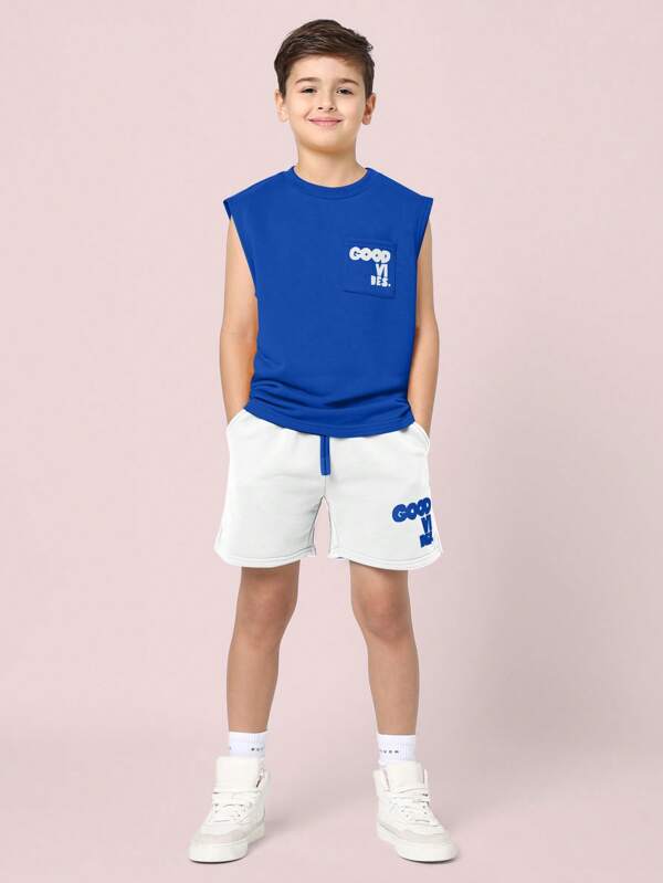 SUMWON Ensemble de débardeur et short de sport pour garçons jeunes. Set casual d'été en deux pièces, short et Top sans manches pour l'entraînement et le sport.