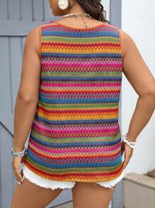 SHEIN VCAY 大码女式彩色钩针花朵针织背心，适合夏季、母亲节、度假、狂欢、西部风服装 - 彩色 - 查看 3