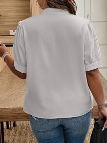 EMERY ROSE Plus Size Simple Solid Color Twist Collar Shirt, Summer - Grey - View 2