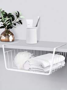 SHEIN Basic living 1入組懸掛籃子帶鉤子,廚房,懸掛多層收納架,拉調料籃子,至,滑動懸掛櫥櫃架子,收納架,家庭廚房用品,易安裝收納儲藏室整理