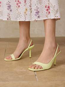 MOTF PREMIUM SQUARE TOE STILETTO HIGH HEEL SANDALS - Yellow - View 5