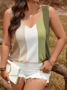SHEIN LUNE Top de punto de cuello cuadrado de tirantes con fruncidos en la cintura alta, diseño minimalista casual de punto acanalado, color blanco talla grande