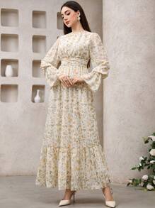 Veilorie 女士阿拉伯风格长袖连衣裙，简约时尚，适合夏季，端庄