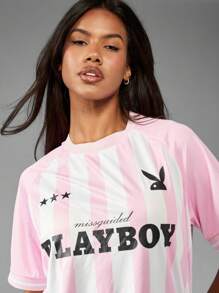 Missguided x Playboy تي شيرت رياضي بشعار طباعي كبير الحجم