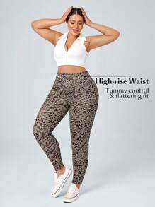 SHEIN Essnce Plus Size Women Denim Knit Sporty Leggings - Multicolor - View 5