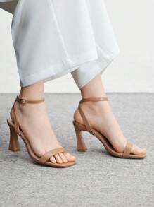 CUCCOO BIZCHIC 女士休闲舒适驼色PU绑带方头高跟凉鞋 - 駝色 - 查看 4