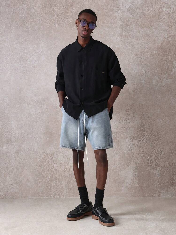 Relaxed Fit Distressed Denim Shorts