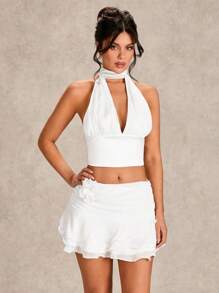 SHEIN BAE Conjunto de dos piezas todo blanco para uso diario - Blanco - Ver 3