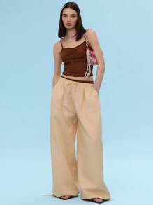 COUREZ Pantalon ample en lin à ballon / Tenues d'été pour femmes / Décontracté de rue / Vintage Y2K - Kaki - Voir 2