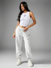 Missguided x Playboy Cuffed Joggers With Drawstring - Light Grey - View 3