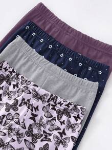 4件套小女孩简约蝴蝶花卉印花纯色打底裤套装 - 彩色 - 查看 4