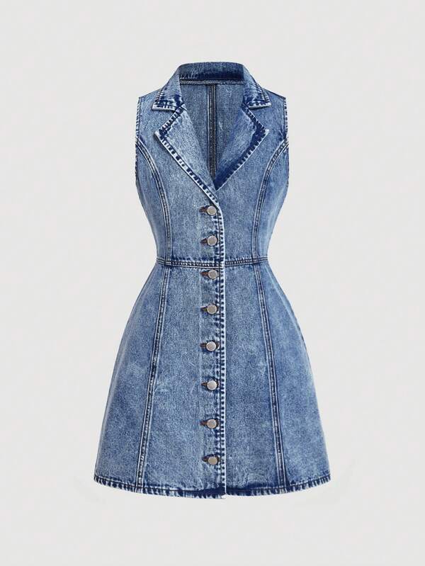 SHEIN MOD Rochie de damă, fără mâneci, mini din blugi, femei casual business, rochii pentru femei elegante, rochie de Paște femei, ținute cowgirl pentru femei, ținute de concert femei, ținute de ziua St Patrick, ținute de vacanță de primăvară, femei stil bani vechi