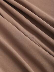 Sweetra Apricot Plunging Neck Backless Romper Jumpsuit With Wide Leg For Women - Brown - View 4