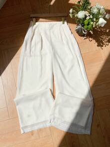 Comfortcana 女士简约休闲宽松阔腿裤，纯色 - 米色 - 查看 2