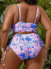 SHEIN Swim Curve Plus Size Women Random Print Padded Bra Removable Strap Two-Piece Swimsuit For Summer Beach Vacation - Multicolor - View 2