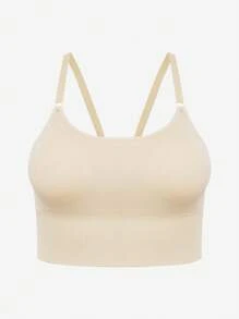SHEIN 1 pieza Sujetador tipo camiseta sin costuras, inalámbrico, suave y cómodo para mujer de talla grande