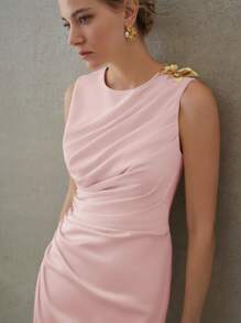 MOTF PREMIUM RUCHED METAL BUTTERFLY DETAIL MIDI DRESS,GRADUATION DRESSES - Baby Pink - View 2