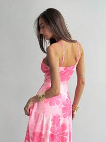 Aloruh Abito da spiaggia vacanza con stampa floreale rosa, elegante e romantico abbigliamento estivo da spiaggia - Rosa Baby - Visualizzare 2