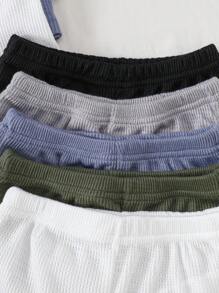 SHEIN Playful Pals 5pcs/Set Baby Boy Outfit,Textured Knit Round Neck Short Sleeve Tops & Elastic Waist Shorts,Black And White Checkered,Summer,Casual,Work Baby Clothes - Multicolor - View 5