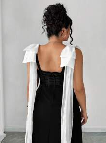 Elenzga 大码合身针织细肩带蝴蝶结连衣裙