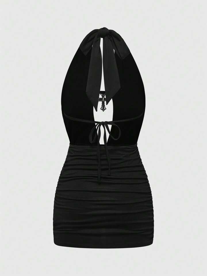 black mini dress curvy Gilda | Black Velvet Bardot Long-Sleeve Mini Dress main image 0