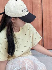 DAZY Mädchen Teenager Leoprint Rundhals T-Shirt mit Allover-Muster, Sommer, Schulanfangsmode
