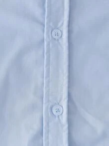 SHEIN Casuvi Kids 青少年男孩校服蓝色长袖衬衫，休闲修身，适合活动，毕业时尚上衣，适合秋冬 - 藍色 - 查看 4