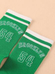 Bat Sada 1 Pair Brooklyn Pattern Athletic Style English Jacquard Mid-Calf Socks For Women - Green - View 4