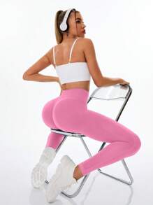 Sovereign Charm Women's Solid Color Sports Leggings, Fashionable For Fall Yoga Pants - Pink - View 7