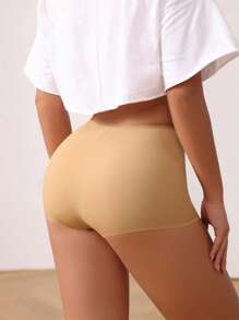 Casual Style Solid Color High Waist Butt Lifting Women Shapewear Bottom - Apricot - View 4