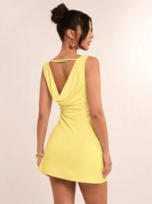 SHEIN BAE Women's Summer Solid Color Sleeveless Backless Bodycon Cute Knit Mini Yellow Dress, Suitable For Daily Dates, Night Outings, Nightclubs, Parties, Cocktail Parties, Pool Parties, Back To School, School Season Dresses, Holiday Dresses Butter Yellow Dress