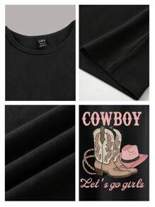 Tseoso 复古“Let's Go Girls”休闲西部牛仔图案圆领修身棉质无袖背心，适合夏季