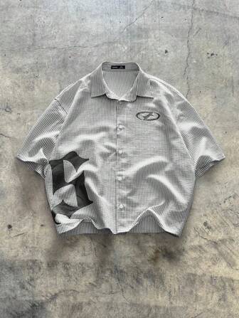 AXEPEAK Men's Striped Print Front Button Summer Casual Short Sleeve Shirt, Streetwear Inspired