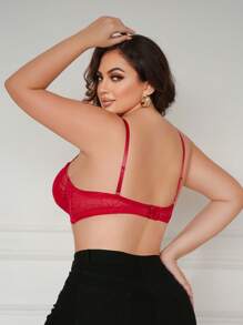 Sujetador lencero de balcón con aros y push up para tallas grandes y curvilíneas, diseño floral elegante rojo, uso cómodo diario