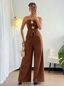 Chiquease Women Two Pieces Outfits For Daily Wear - Brown - View 8
