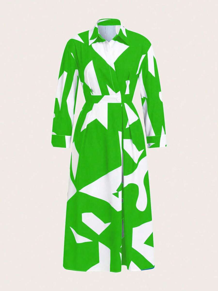 SHEIN Clasi Abito lungo semplice da donna con stampa casuale, outfit quotidiano - Verde - Visualizzare 1