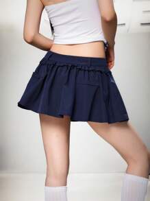SHEIN EZwear 女士性感超低腰蓝色夏季迷你裙，适合毕业典礼、度假、乡村音乐会、音乐会、巡游、老钱风格女性、外出、节日、度假、生日、可爱夏季 - 藍色 - 查看 2