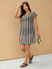 Elaquor Plus Size Short Sleeve Casual Dress, Suitable For Summer
