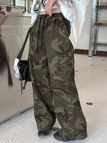 Dazy Kids Tween Girls' Camo Print Drawstring Casual Long Pants, Suitable For Summer - Army Green - View 1