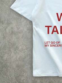 Manfinity Roghcode 街头休闲红色标语印花白色棉质针织超大T恤（加长袖子、领子、下摆） - 白色 - 查看 2