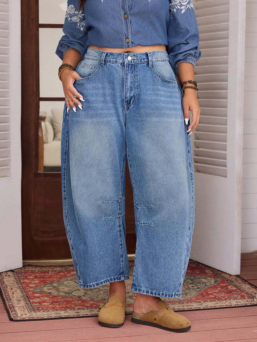 EMERY ROSE 大码女式休闲无弹力美式街头风牛仔裤，四季皆宜 - 藍色 - 查看 1