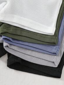 SHEIN Playful Pals 5pcs/Set Baby Boy Outfit,Textured Knit Round Neck Short Sleeve Tops & Elastic Waist Shorts,Black And White Checkered,Summer,Casual,Work Baby Clothes - Multicolor - View 7