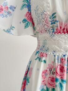 Dreamara Plus Size Women's Floral Print Sweetheart Neck Tea Party Dress Bohemian Boho  Romantic Floral  Vacation Floral - Multicolor - View 7