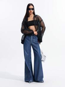 LYSMO Unisex Sheer Open Front Hoodie Sweatshirt, Fashionable And Forward-Looking, Spring/Summer - Black - View 8