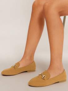 SHUZIA Mocasines de punta redonda con escote y cadena de metal de piel sintética minimalista para mujer - Albaricoque - Ver 5