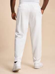 EASEVO Plus Size Men Casual White Woven Slim Fit Long Pants, Fall - White - View 2