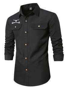 Manfinity Nomadique 男士西部牛仔风格长袖衬衫，西部衬衫，秋季