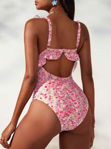 Swim Mod Women's Ditsy Floral One-Piece Top For Summer Beach Vacation